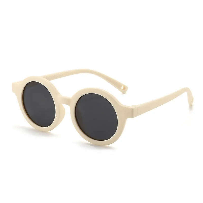 Children's silicone sunglasses with round frames and polarised lenses for 0-3 year old UV protection