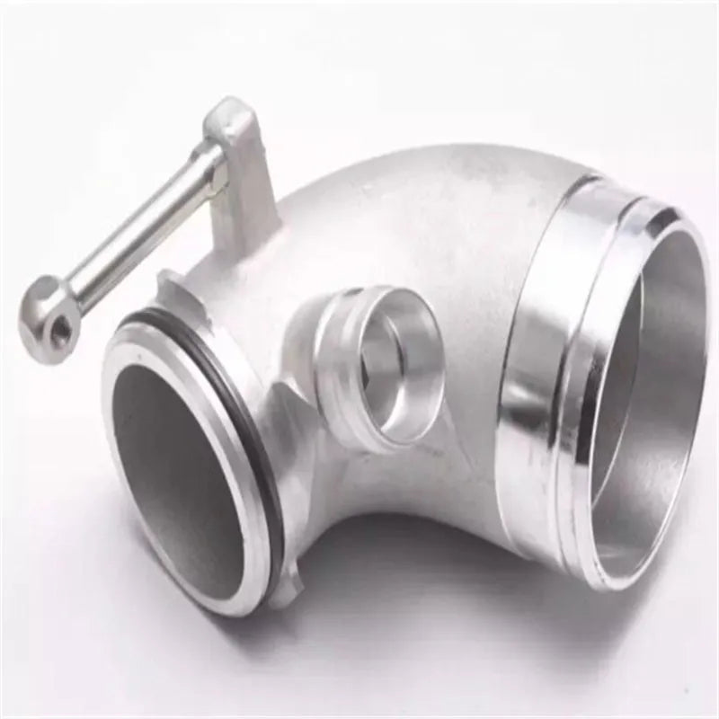 Black aluminium 90 degree turbo elbow connector for lateral engine positioning