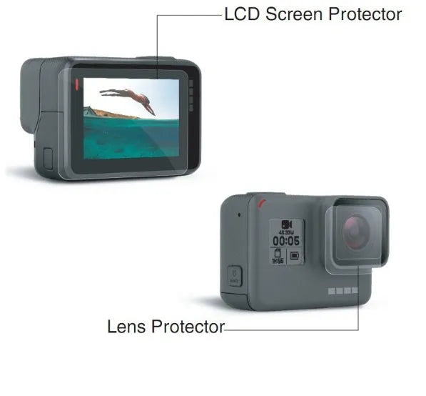 Transparent tempered glass screen and lens protector set for GoPro Hero 5 6 7 cameras