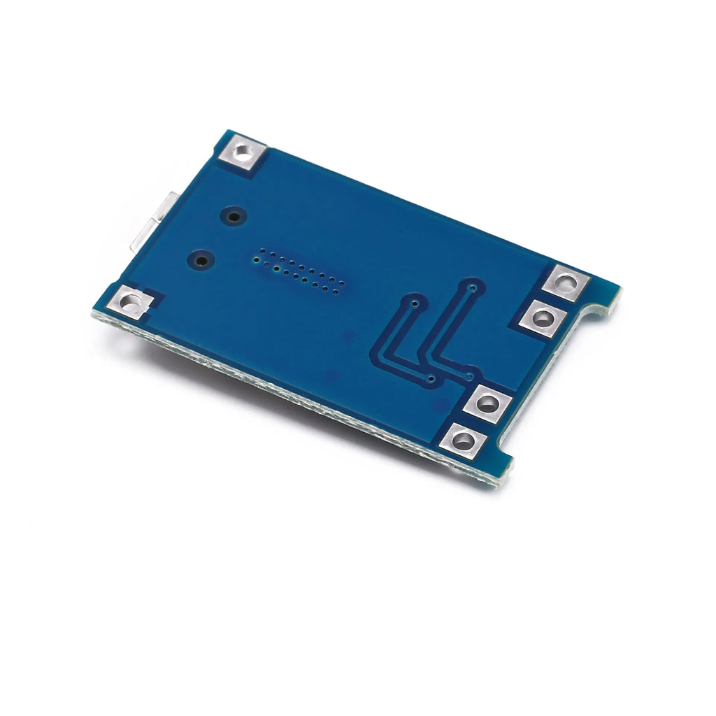 Blue lithium battery charging and protection circuit board measuring 26 by 17 millimetres.