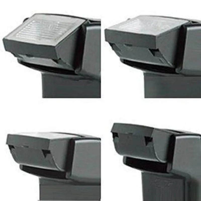 Silver hot shoe flash unit with head rotated upward, shown mounted on a DSLR camera.