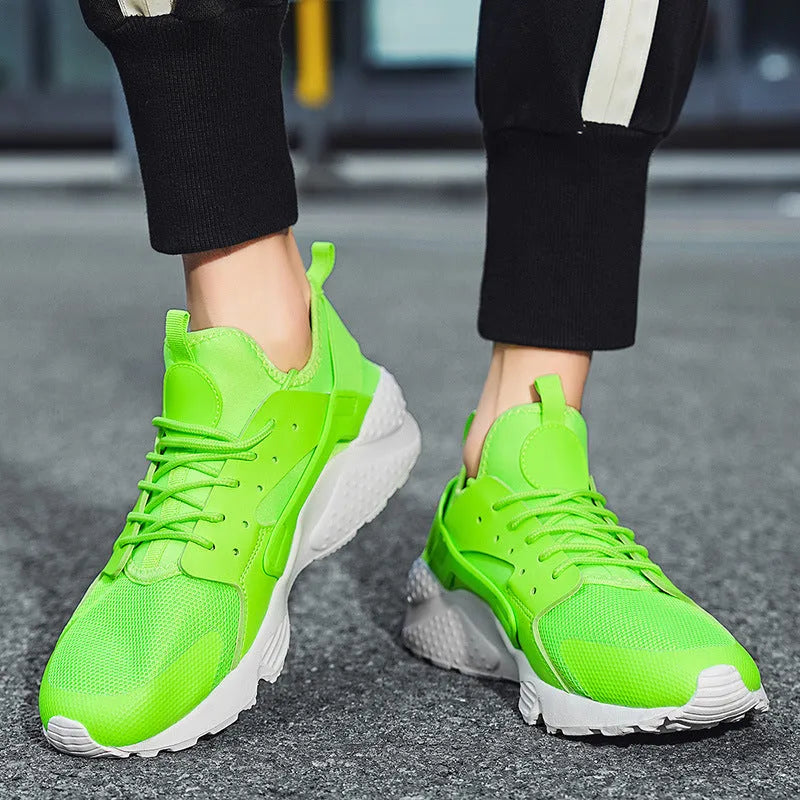 Men's green mesh casual shoes with cross straps and flat heel