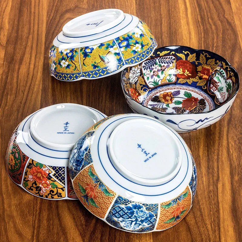 4-inch Japanese style porcelain bowl with retro floral pattern in golden peony design