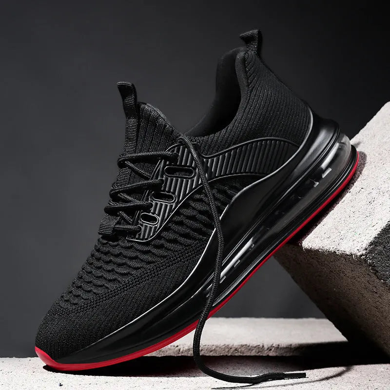 Men's black mesh running shoes with low top design and round toe for universal sports activities