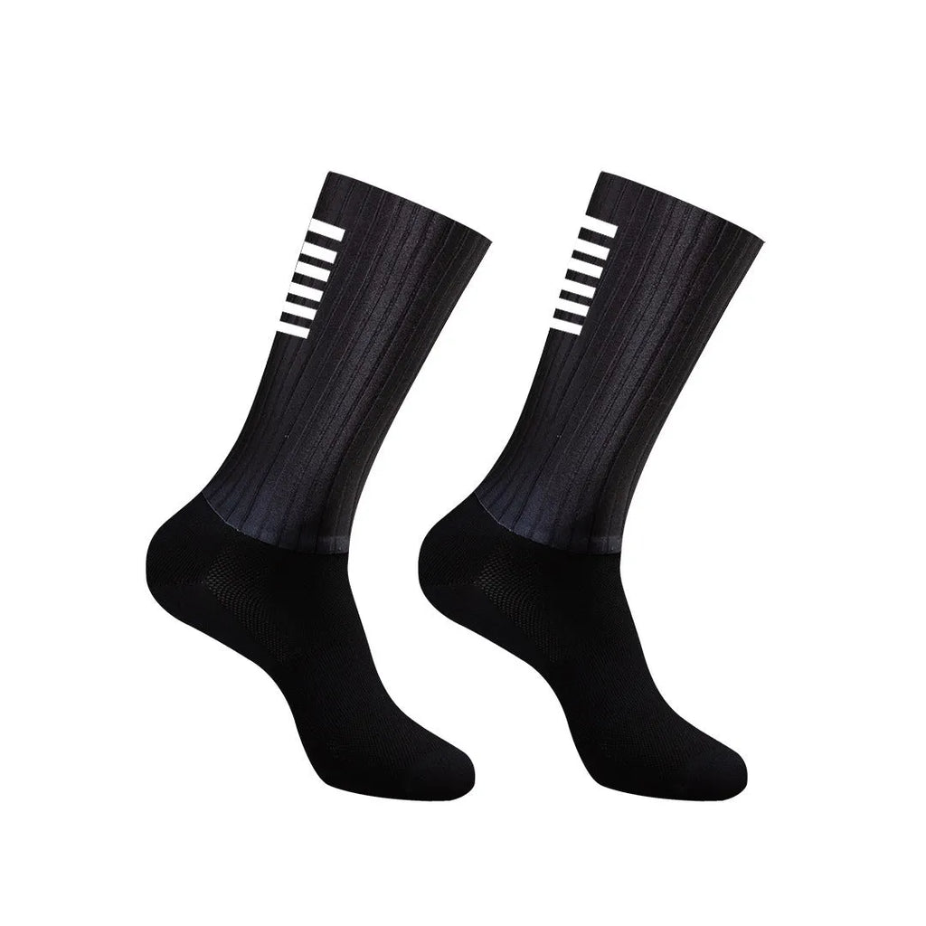 A pair of breathable athletic sports socks for cycling and running, shown in one of six available colours.