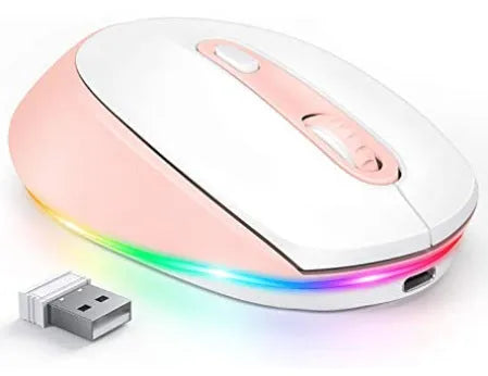 24g lightweight wireless ergonomic mouse for laptops in one of seven colour options, shown with its USB charging cable.
