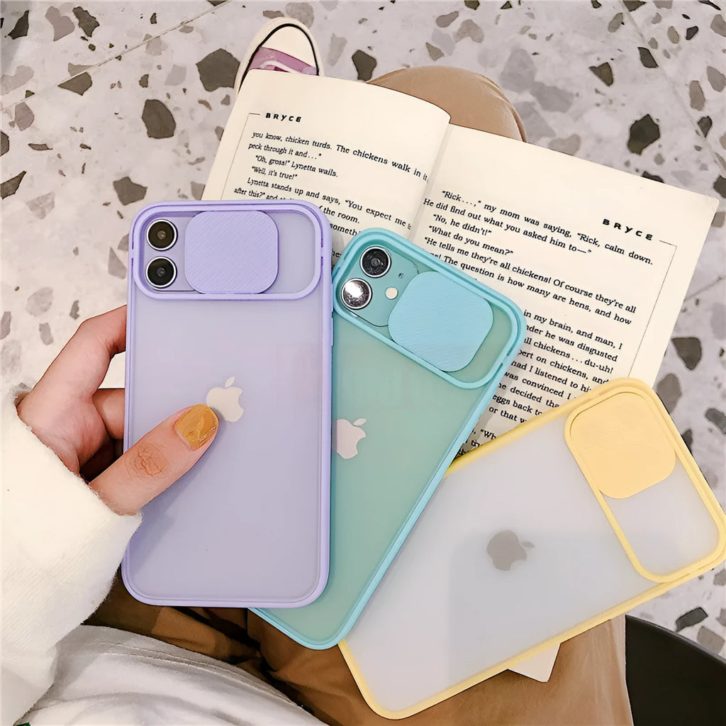 Frosted frame silicone phone case with clear lens cover for iPhone in multiple colour options