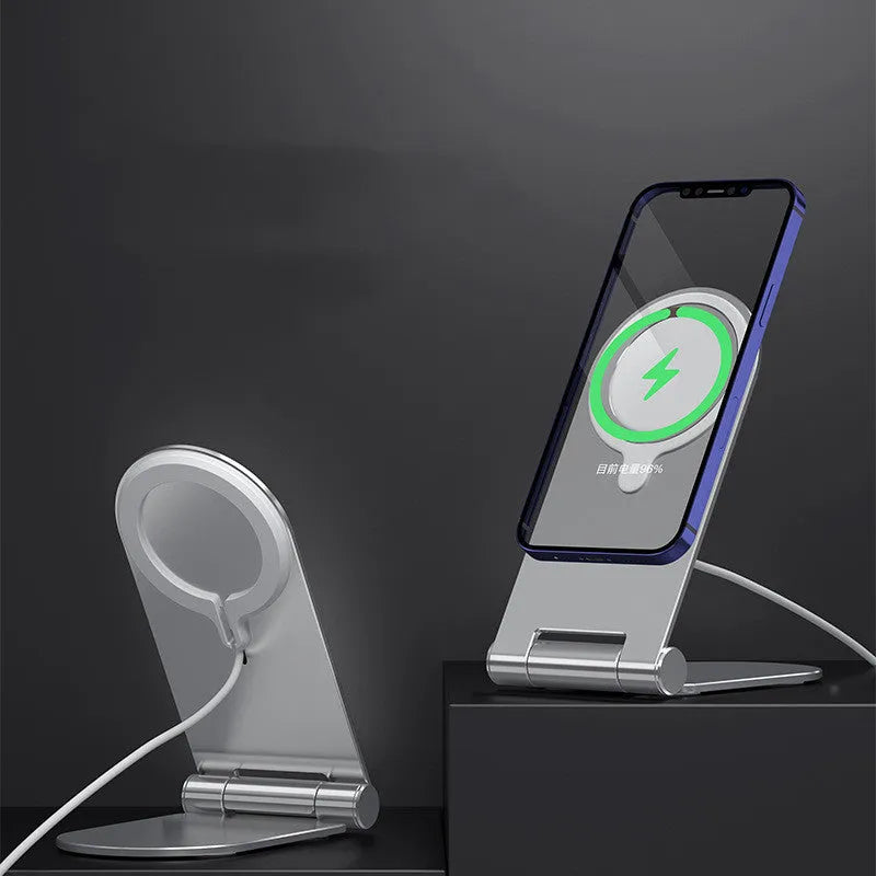 Silver vertical adjustable magnetic phone mounting bracket for iPhone 12 models.