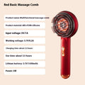 Household red and blue light massage hair comb in black or red colour with Type-C charging port