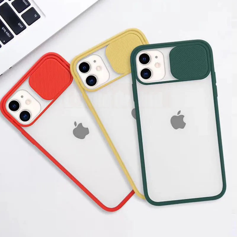 Frosted frame silicone phone case with clear lens cover for iPhone in multiple colour options