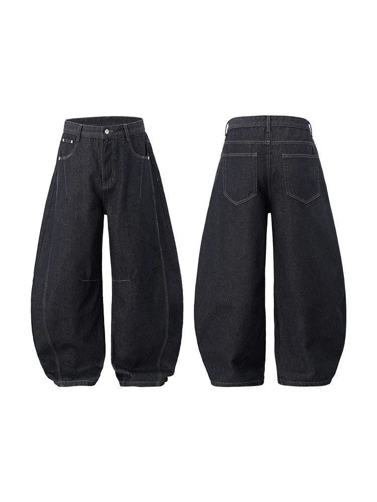 Men's wide leg denim trousers in original cow colour with mid waist cut