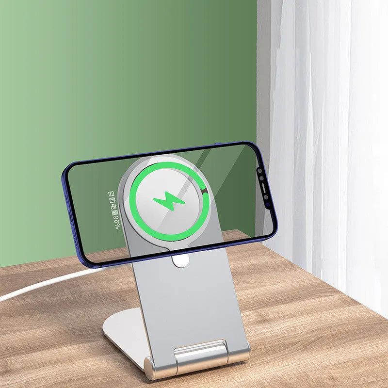 Silver vertical adjustable magnetic phone mounting bracket for iPhone 12 models.