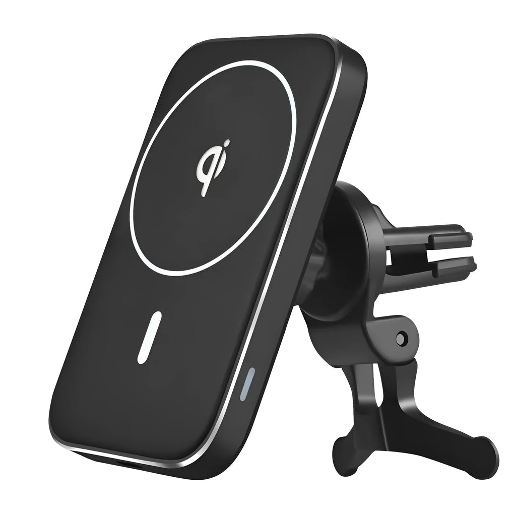 Black M6 car bracket magnetic wireless charger with adjustable vent clip for dashboard mounting