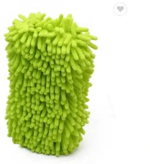 Silvery green microfiber car wash sponge with textured surface measuring 14 by 25 centimetres