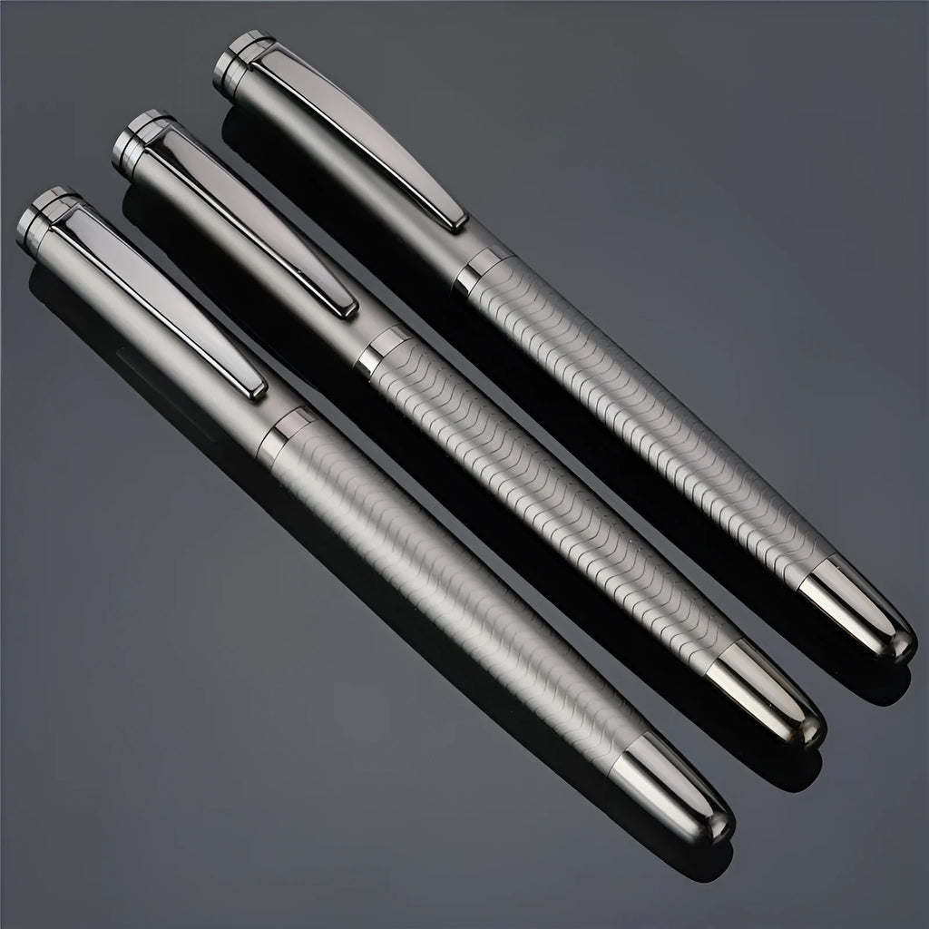 Fog gun grey metal signature pen with 0.5mm bullet nib on a white background