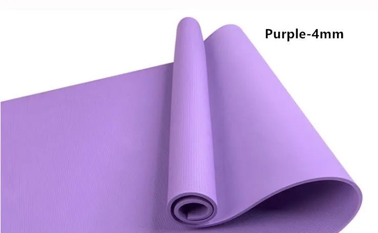EVA yoga mat in blue showing thickness options of 4mm and 6mm for fitness exercises