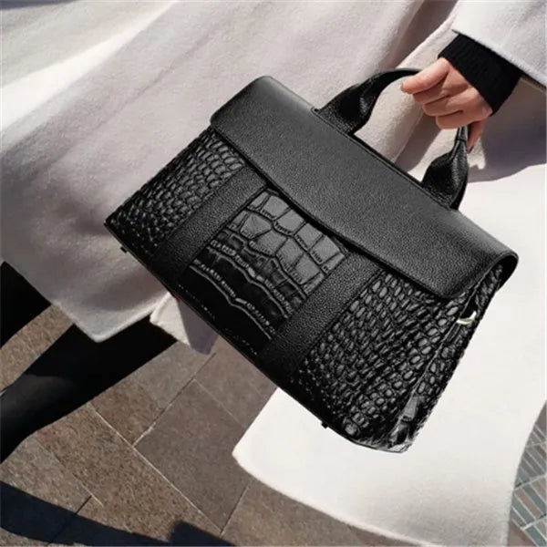 Women's black PU shoulder bag with large 36cm and small 34cm width options