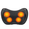 Black cervical vertebra massager cushion with 4 massage heads and infrared heat for car and home use