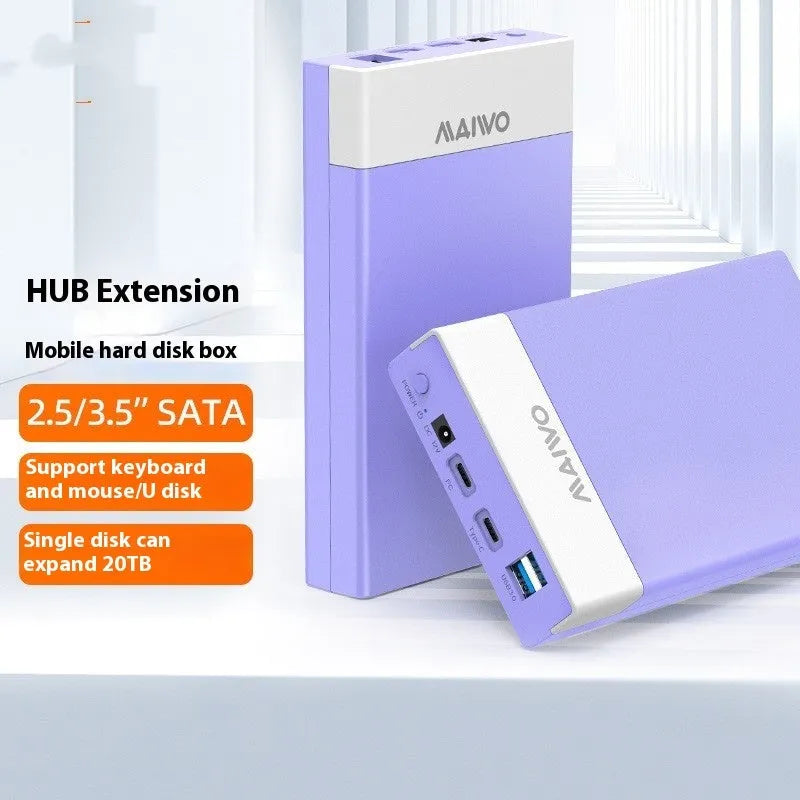 3.5 inch SATA to USB 3.0 hard disk enclosure in black and silver colour with power supply and data cable.