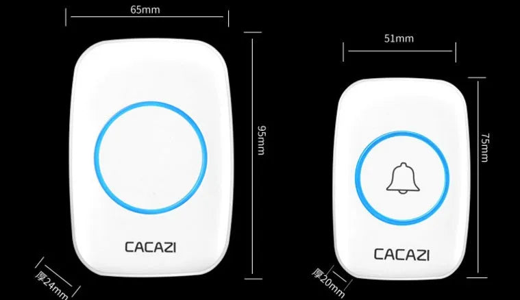 Wireless doorbell receiver and transmitter unit in white colour, showing plug and battery compartment.
