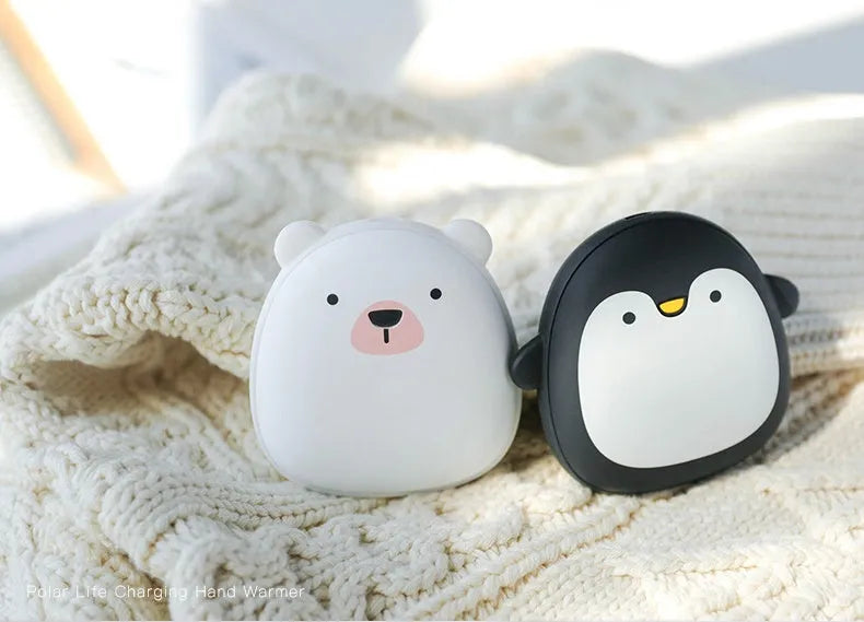 Cartoon penguin polar bear design USB rechargeable electric hand warmer showing front view