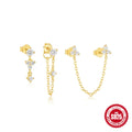 S925 sterling silver geometric zircon tassel earrings in multiple gold colours