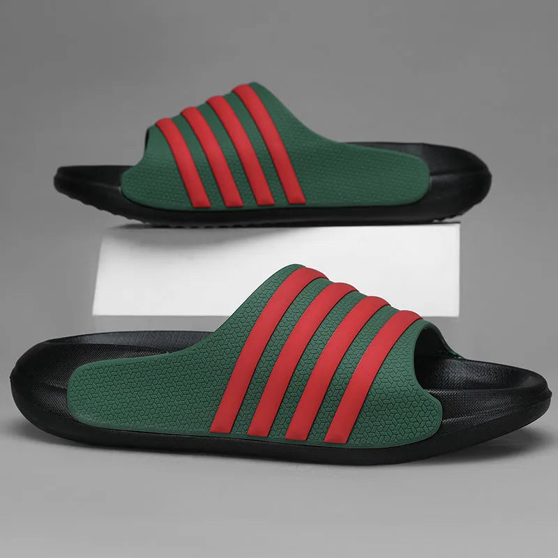 A pair of casual unisex slippers with a PVC upper and EVA sole, shown in a selected colour.
