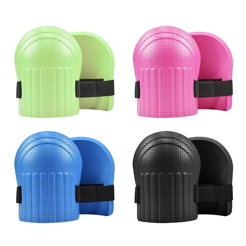 A pair of thick EVA foam kneepads in blue colour, for use on hard floors during auto repair or construction work.
