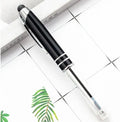Red metal capacitive stylus and ballpoint pen with built-in LED light, shown with bullet-type nib.