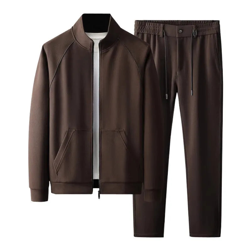 Men's slim-fit stand collar tracksuit set in polyvinyl alcohol fibre with coat and pants