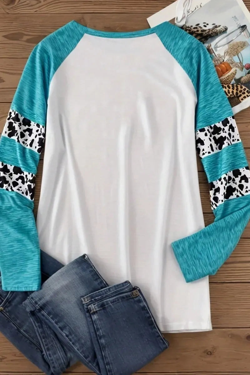 Sky blue Halloween T-shirt with 3D digital printed pumpkin design, long sleeves, regular fit