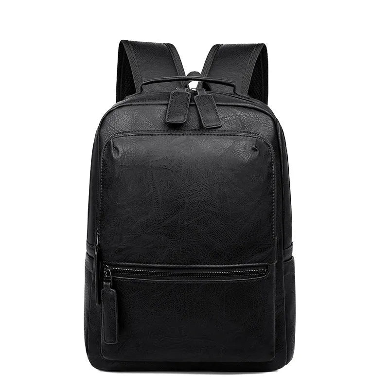 Men's vintage PU leather backpack in gray, 20-35L, with air cushion belt and patchwork accent