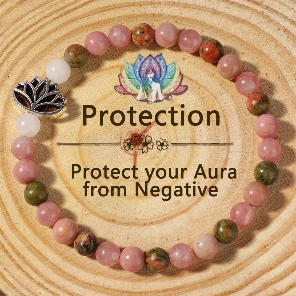 Rhodonite crystal natural stone seven pulse lotus bracelet French retro handmade colour L1381