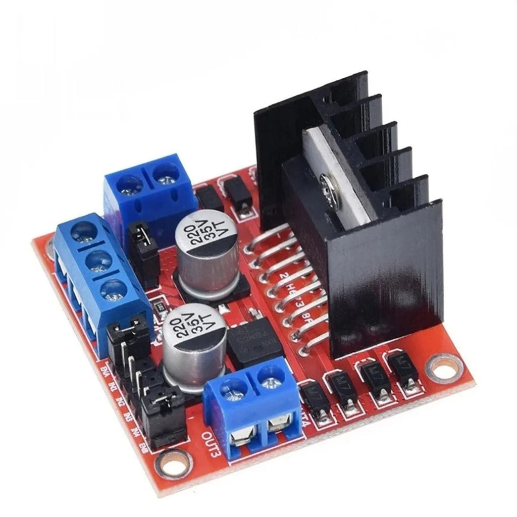L298N motor driver module board for DC stepper motor control in robotics projects