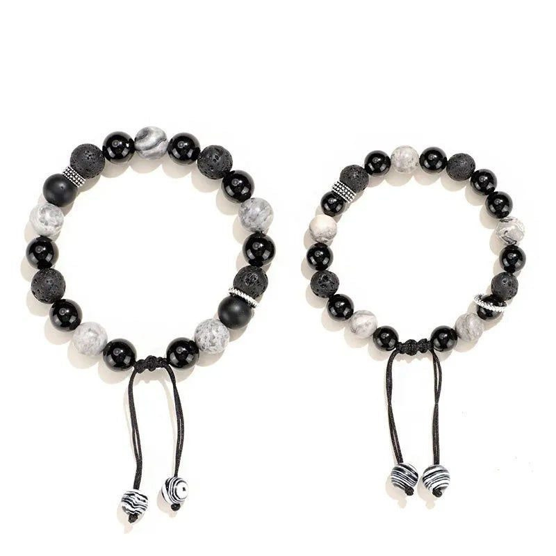 Black agate map stone diamond-shaped bracelet with volcanic rock texture and electroplated finish