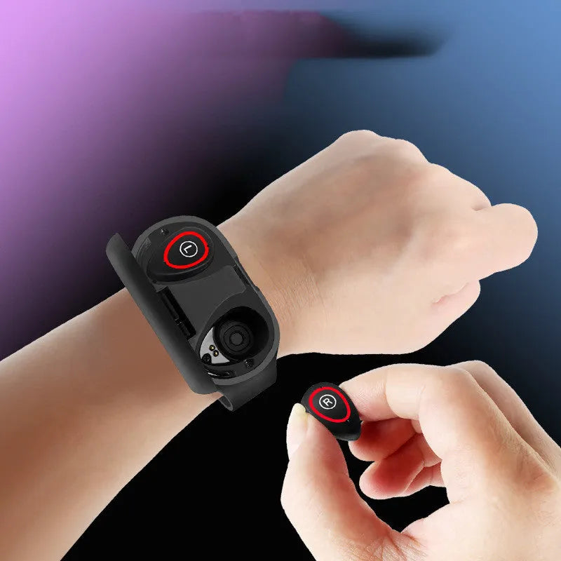 Smart bracelet earphone combo wearable device with 1-inch screen on silicone wristband