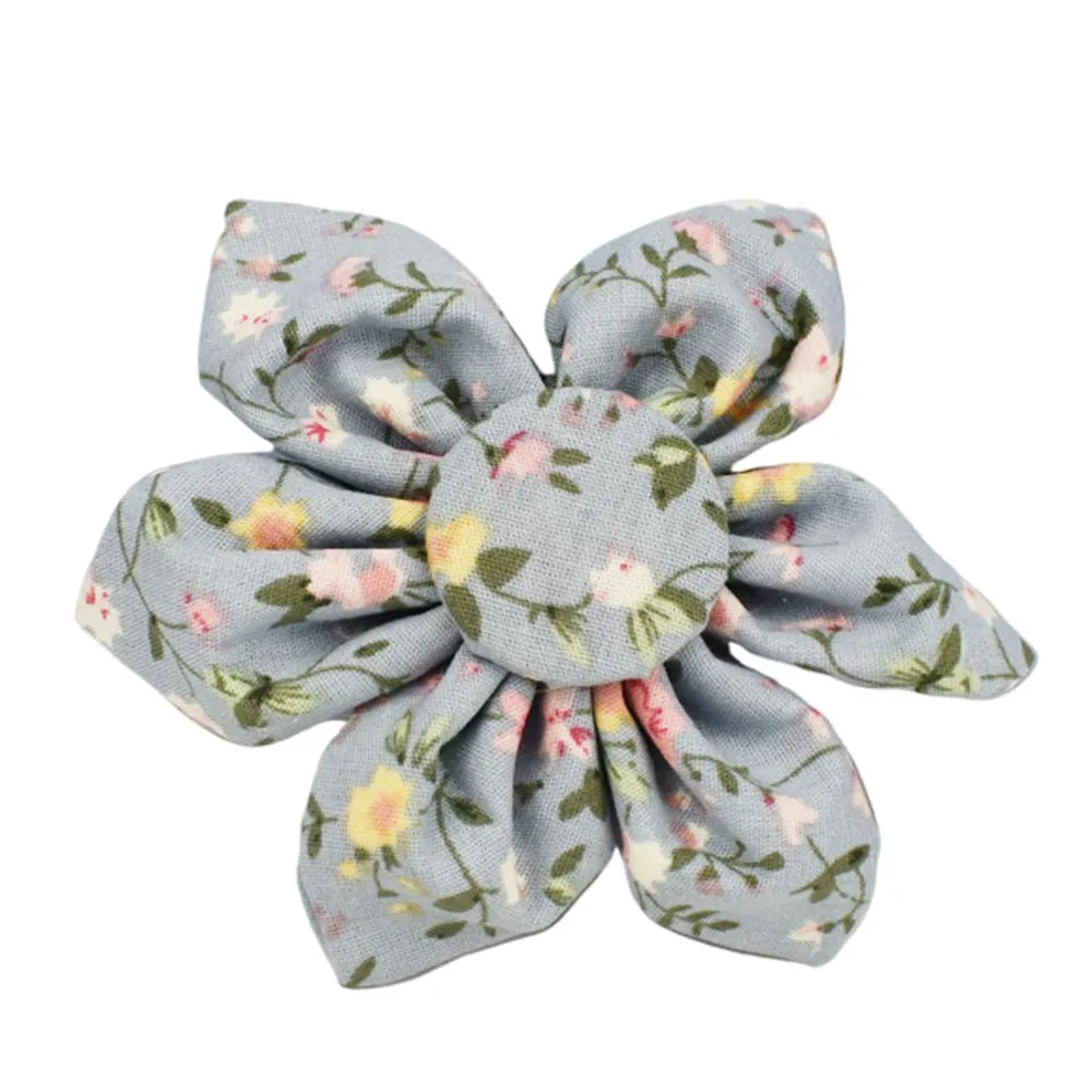 Floral dog collar set with matching leash, vest, and bow accessories in polyester cotton cloth