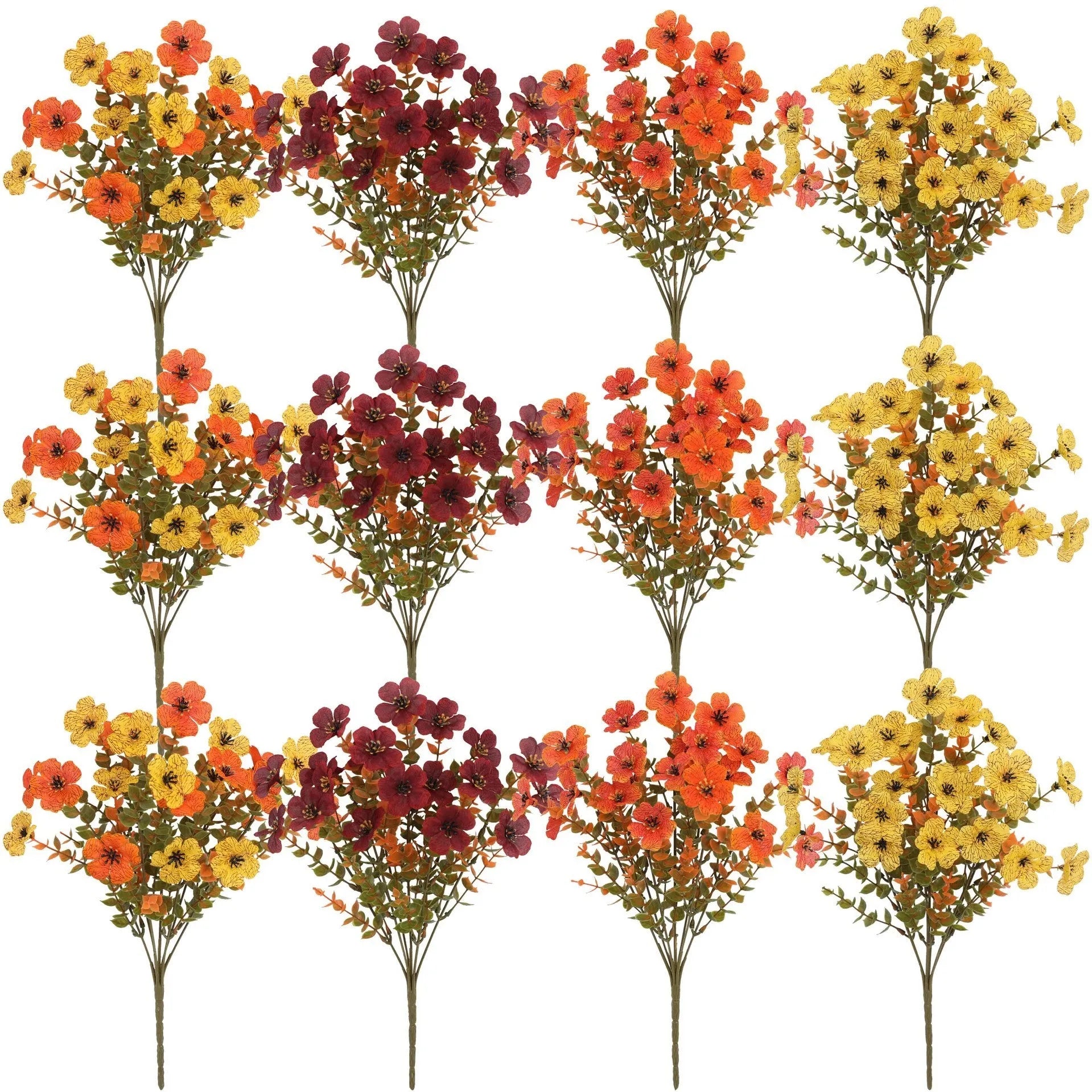 Artificial silk flower bouquet in autumn colours of red, yellow, and orange for wedding and home decoration