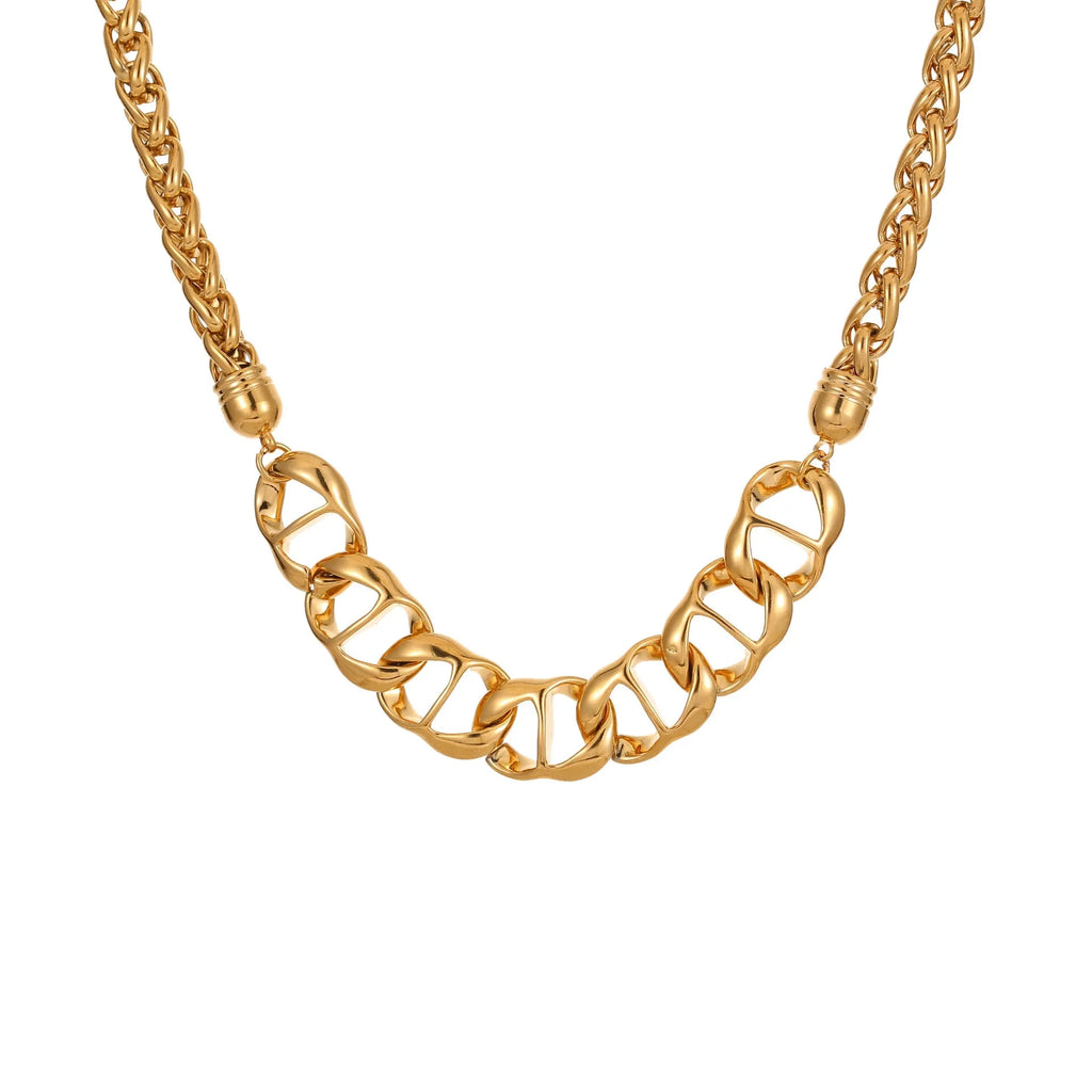 Women's stainless steel geometric chain necklace with gold plating and steel colour options