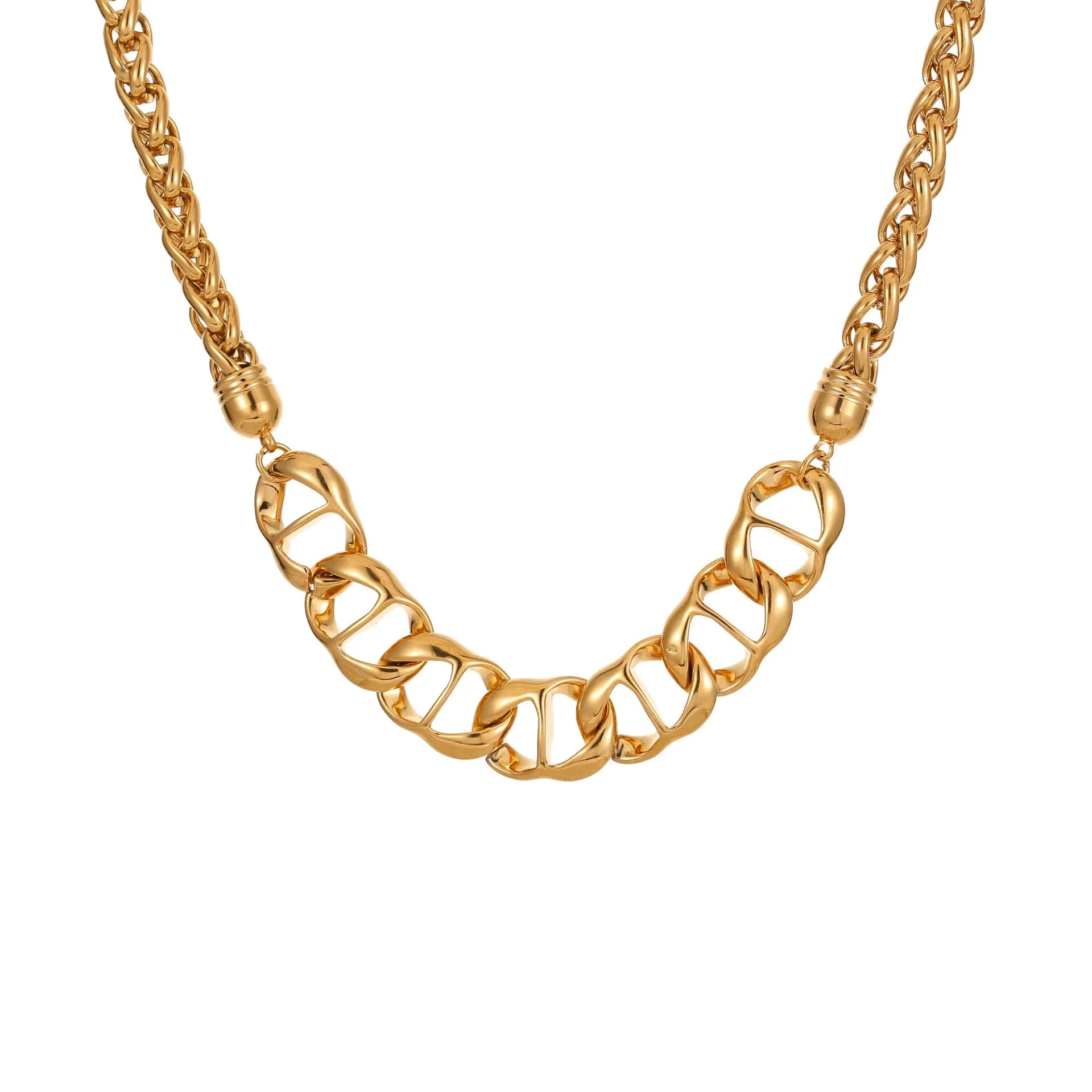 Women's stainless steel geometric chain necklace with gold plating and steel colour options