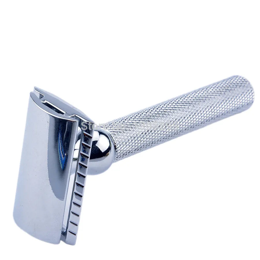 CSB men's shaving set with badger hair brush, chrome razor stand, double edge razor, and soap bowl