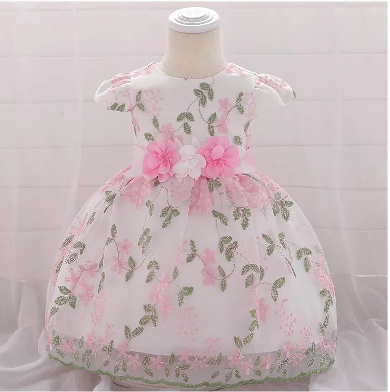 Baby girls fluffy summer dress in soybean powder colour, princess style with cotton blend fabric
