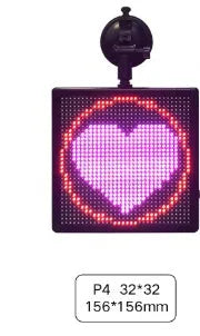 Black ABS car LED expression light showing full-color display on a square screen