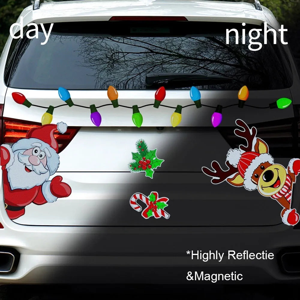 Christmas elk cartoon design reflective magnetic sticker with six-thread pattern for window decoration