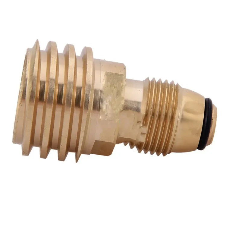 Gold brass gas brazier adapter with external thread taper measuring 7mm diameter