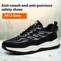Lightweight labour protection safety shoes in orange, grey, green, and yellow colours with leather upper and rubber sole