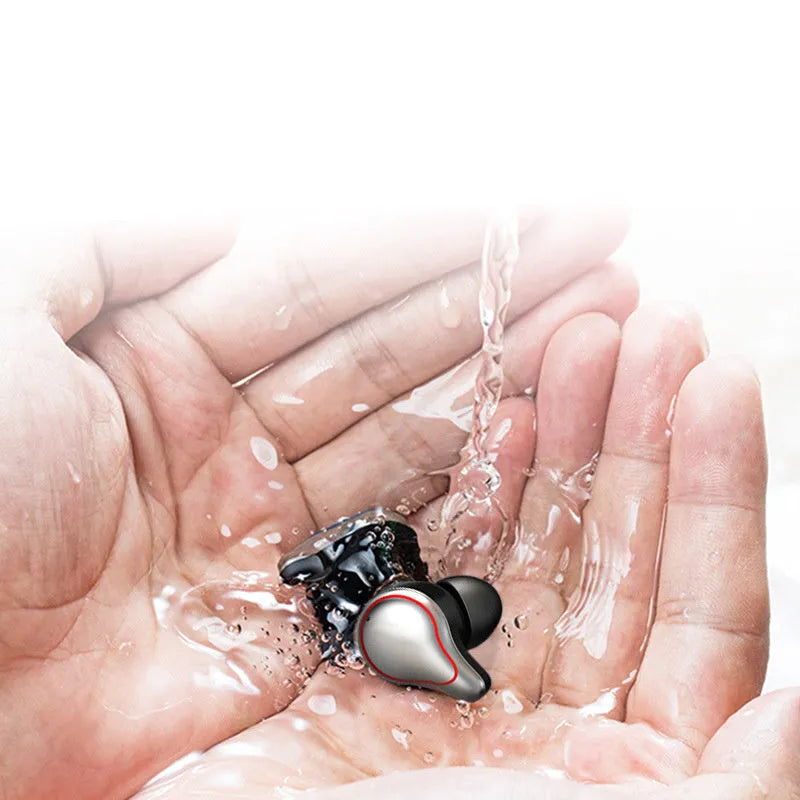 Black and blue wireless in-ear Bluetooth stereo headset with earplug design