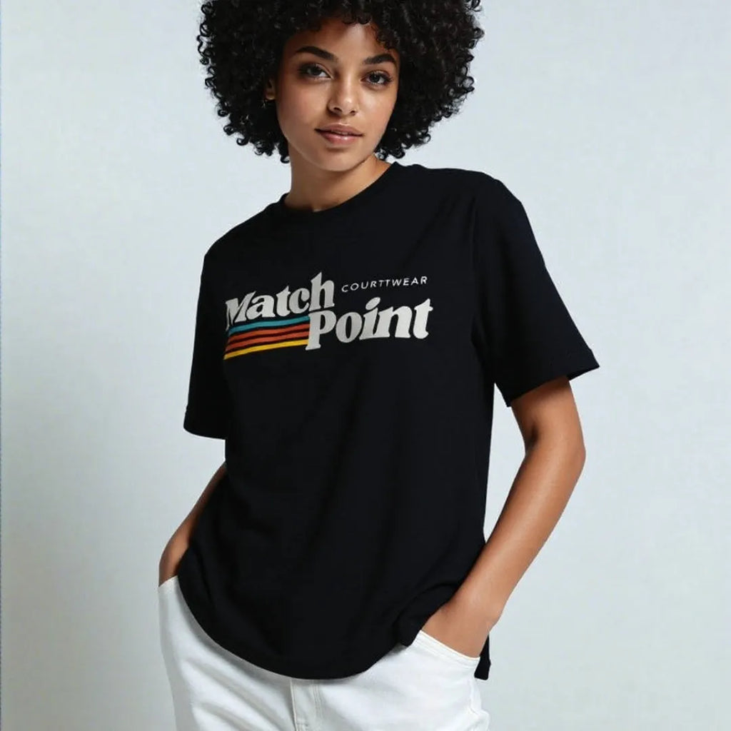 Black men's t-shirt with 3D digital printed text pattern, short sleeves and round neck