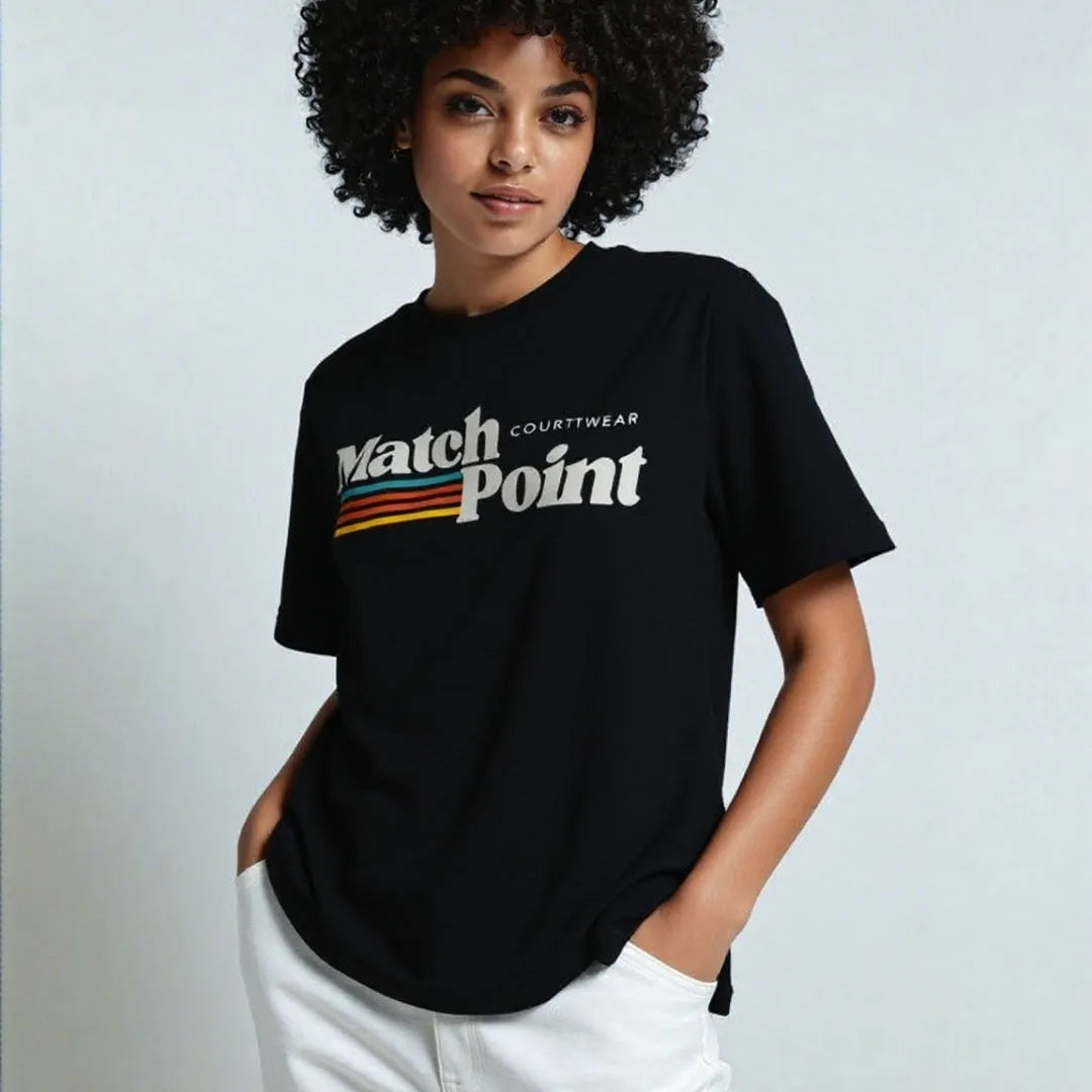 Black men's t-shirt with 3D digital printed text pattern, short sleeves and round neck