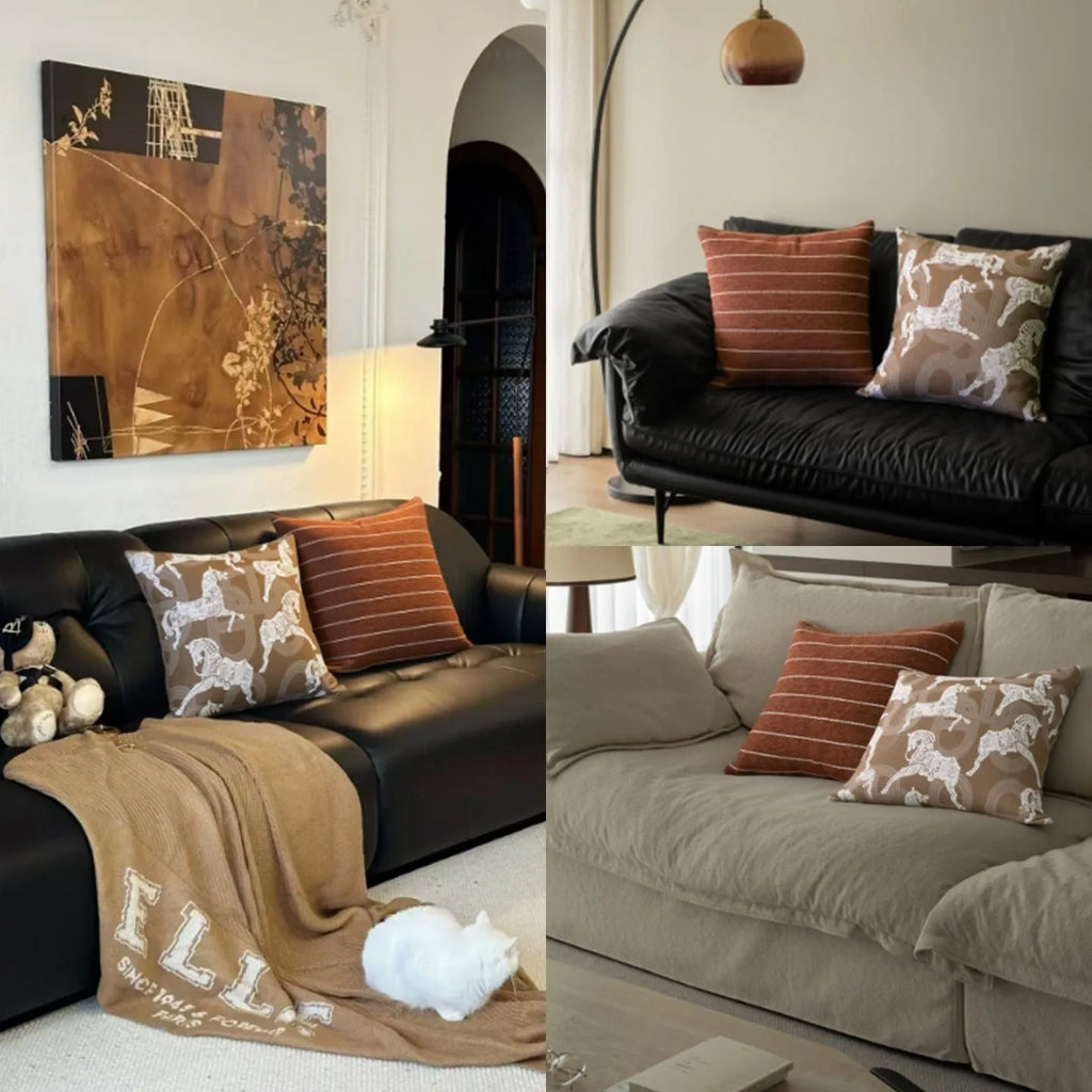 Chinese style Maillard colour cushion with geometric pattern, 45x45cm decorative pillow for living room